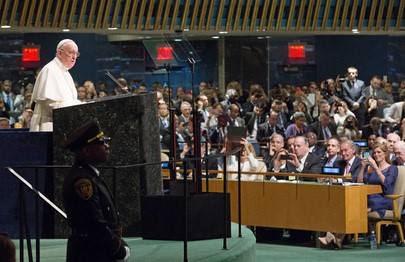 Pope Francis addressing UN General Assembly in New York. Photo: Alie Sheriff/The AfricaPaper 