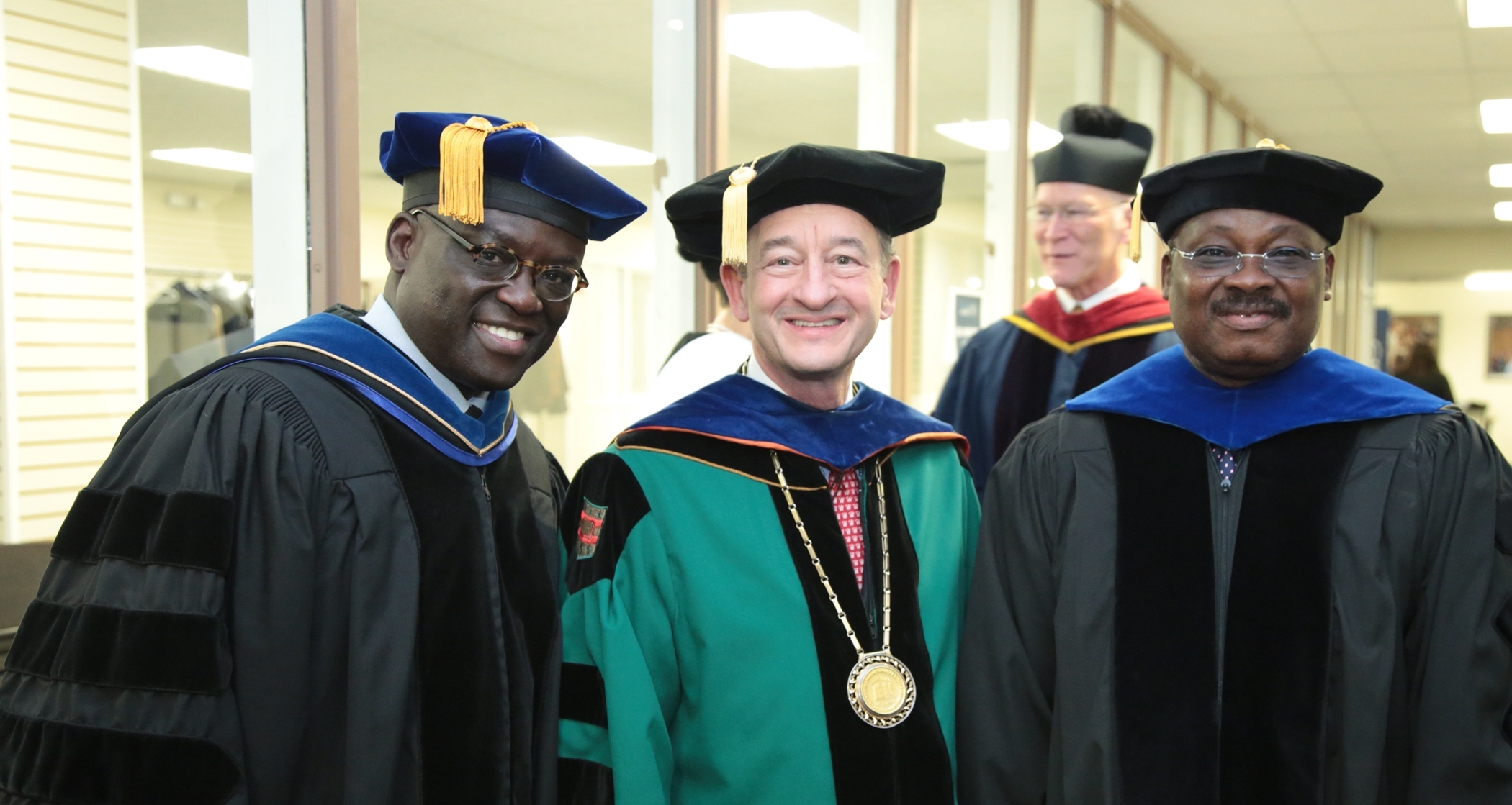 From left, Dr. Benjamin O. Akande, Washington University Chancellor Wrighton, and Gov. Ajimobi.