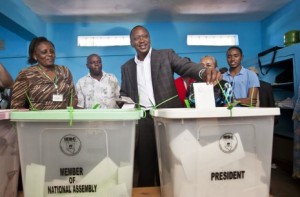 Kenyan Presidential candidate Uhuru Kenyatta casts his vote for president. 