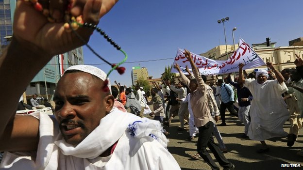 Protests against the magazine have taken place across the Muslim world, including Sudan (pictured)