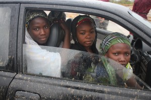 Three of the escaped schoolgirls head to the state capital of Maiduguri to help with the investigation. Photo Chika Oduah/TAP