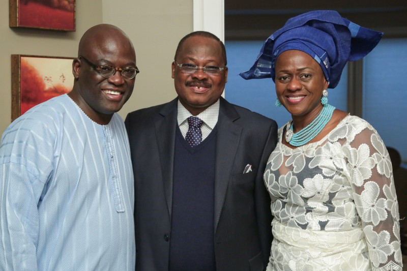 From left, Dr. Akande, Gov. Ajimobi, and Akandeâ€™s wife, Bola Akande. Photo: Tu Square Studio.