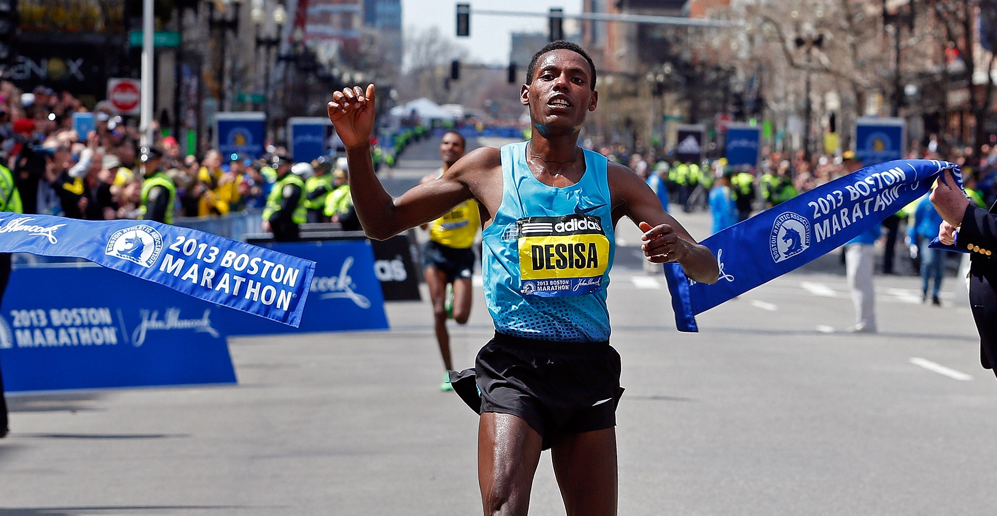 A man running in the boston marathon